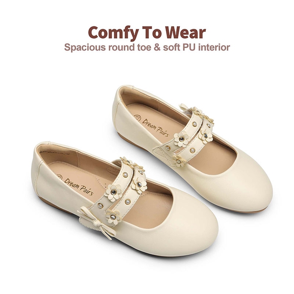 Girls Flower Pearls Bow Mary Jane Flats - IVORY - 3